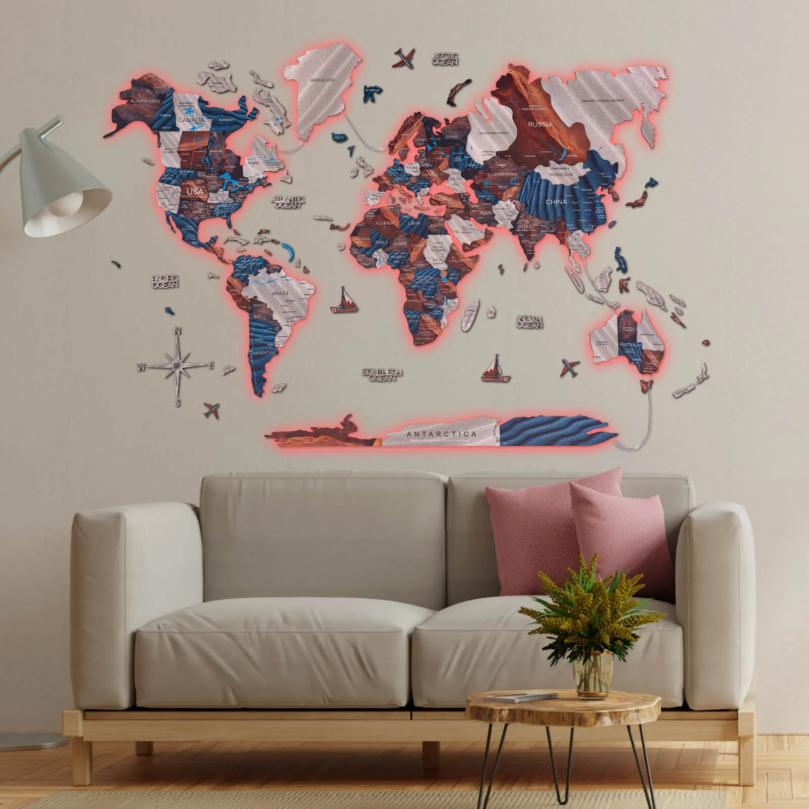 3D LED / LUMINOUS Wooden World Map 3.0 Duna - Image 3