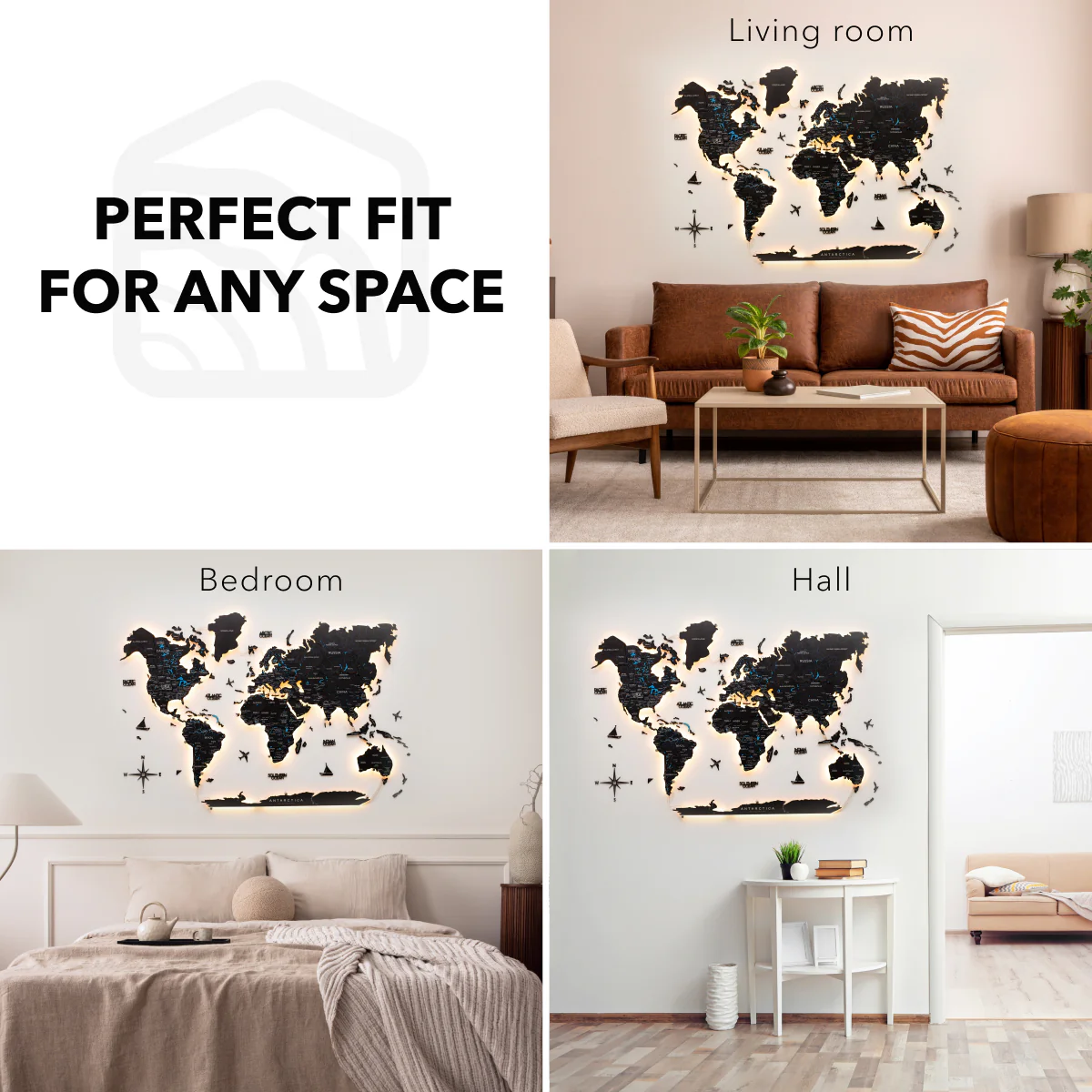 3D LED / LUMINOUS Wooden World Map 3.0 Midnight - Image 18