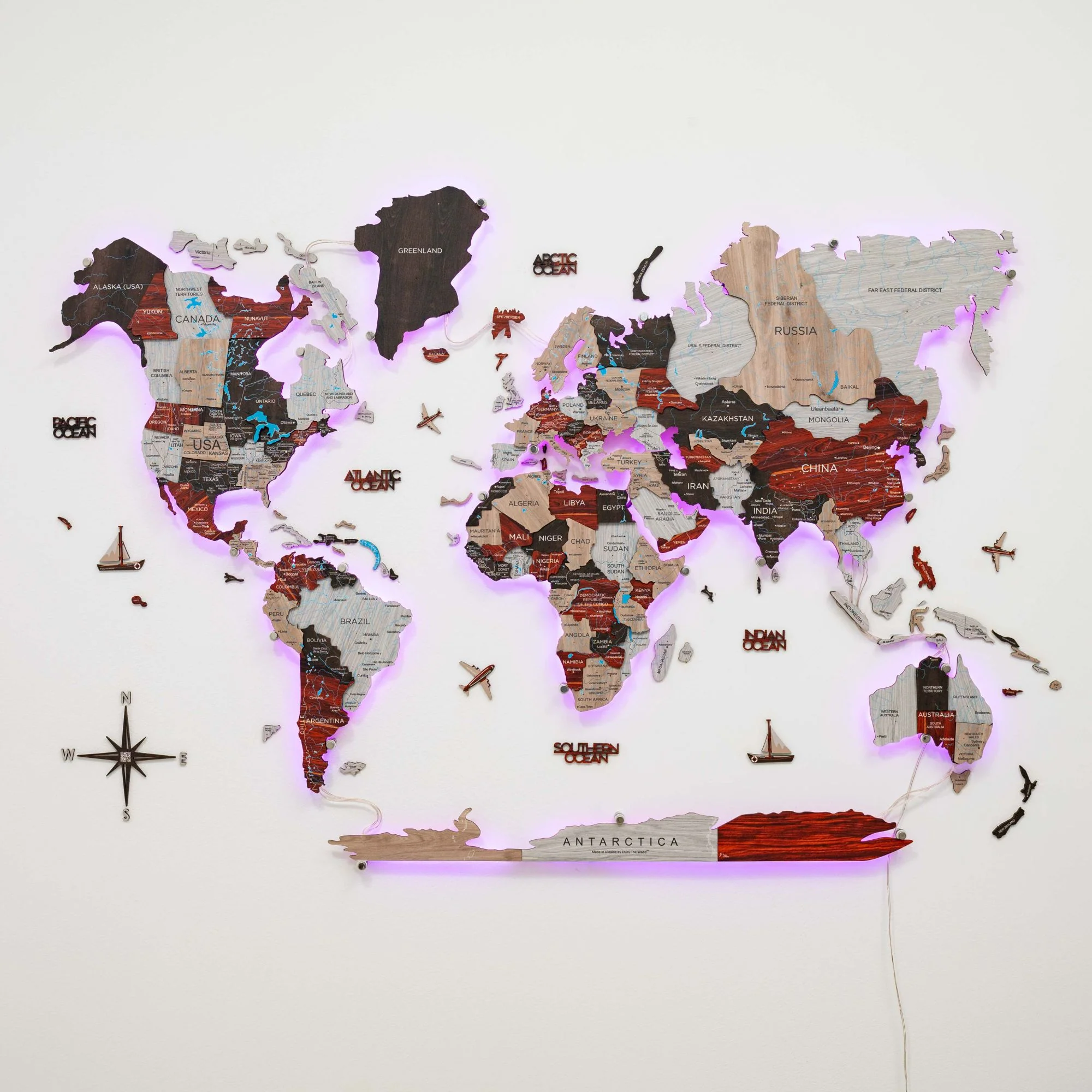 3D LED / LUMINOUS Wooden World Map 3.0 Urban - Image 13