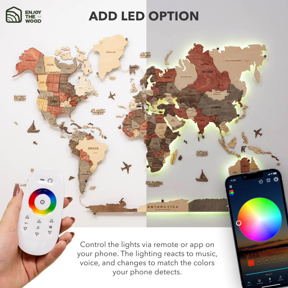 3D LED Wooden World Map 3.0 Fusion - Image 16