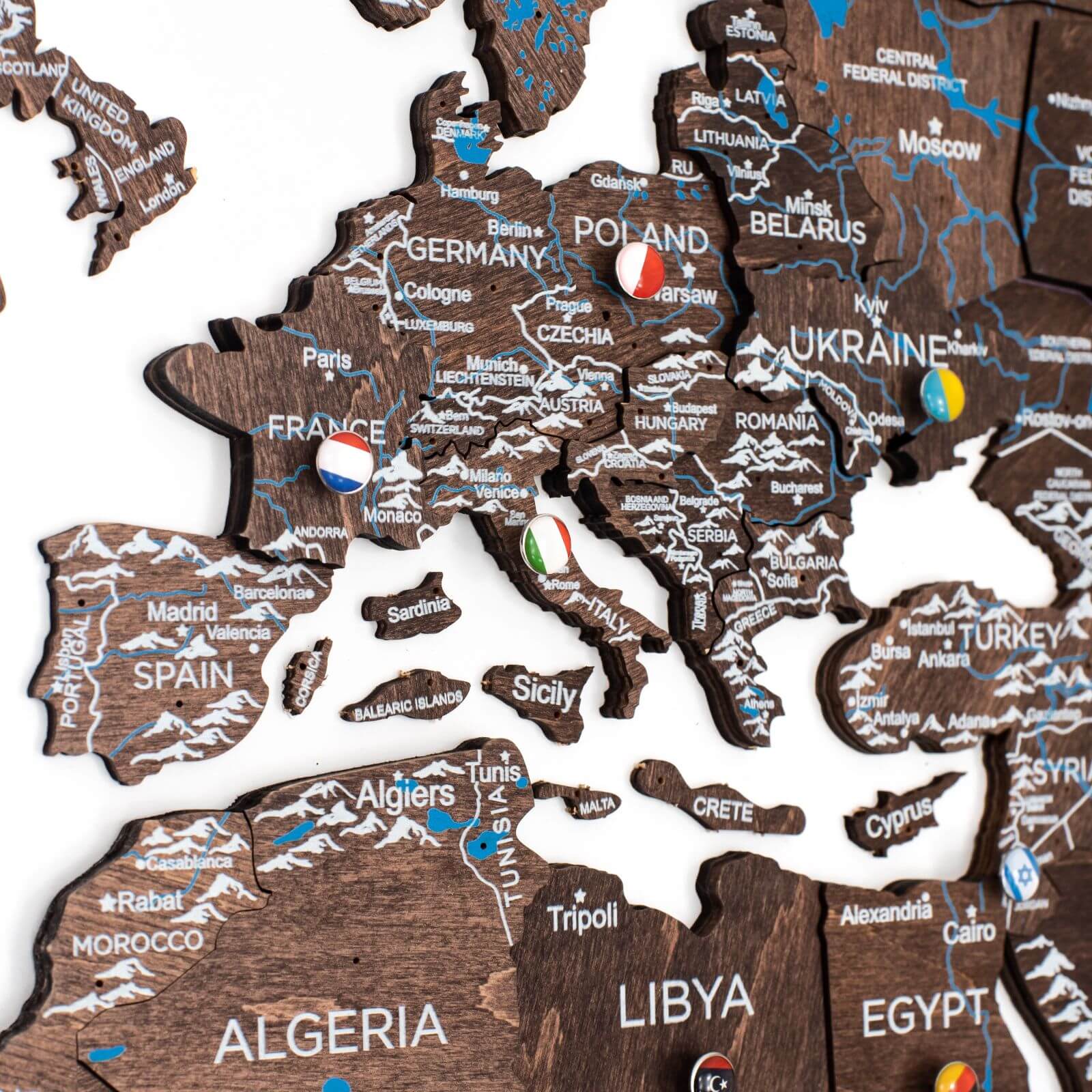 3D Wooden World Map Dark Walnut - Image 7