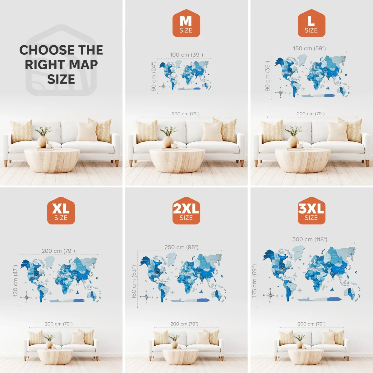 3D Wooden World Map Azure - Image 8