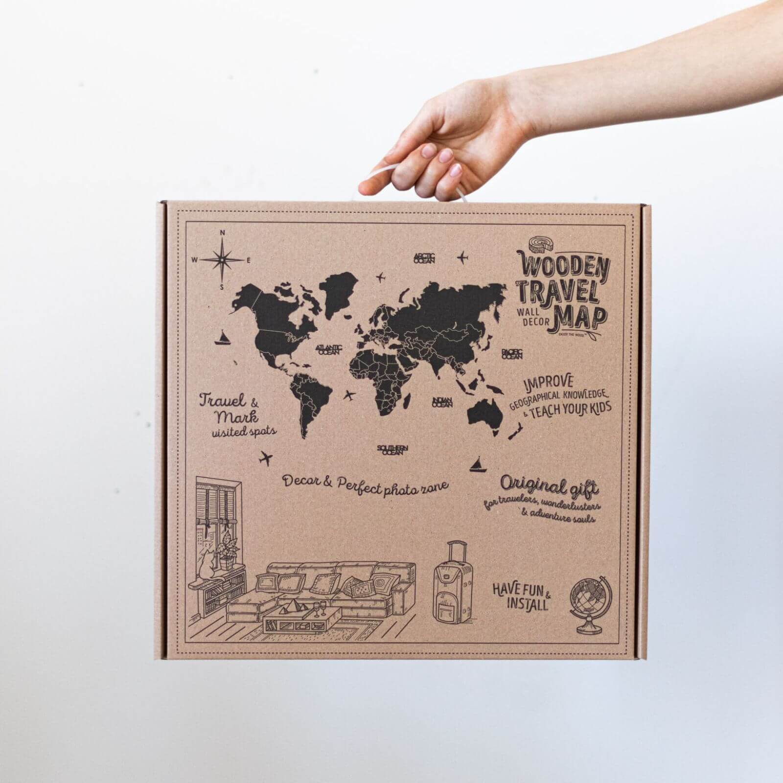 3D Wooden World Map Smokey - Image 15